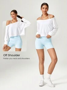 GLOWMODE Pima Cotton Cropped One-Shoulder Drop Shoulder Long Sleeve Tee Daily Casual