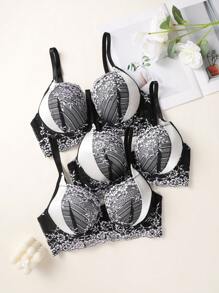 3pcs/Set Lace Underwire Lingerie Bras For Women - Black and White - View 4