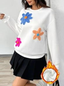 Chiquease 冬季新款女士 3D 花卉针织加厚羊毛衫 - 白色 - 查看 3