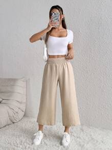 SHEIN PETITE 女式纯色简约休闲裤