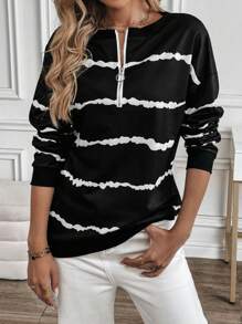 SHEIN LUNE Women's Adjustable Zip-Up Colorblock Sweatshirt For Spring And Summer Fall Sweatshirt - Black - View 1