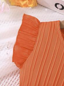 SHEIN 公主中长连衣裙，适合年轻女孩蝴蝶结腰部荷叶边下摆派对礼服，春夏 - 橘色 - 查看 5