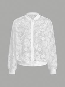 SHEIN Privé Áo khoác ren dài tay màu trắng cho nữ - trắng - Xem 1