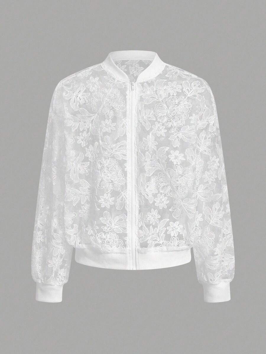 SHEIN Privé Áo khoác ren dài tay màu trắng cho nữ - trắng - Xem 1