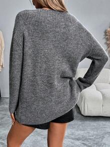 Chiquease V-Neck Patchwork Slash Knitted Pullover Sweater  Fall Winter Outfit
