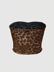 INAWLY Blusa sexy de mujer talla grande con adorno de malla, estampado de leopardo y flores