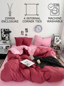 2/3 件套柔粉色床上用品套装 - 最佳奢华家居卧室床品套装，包含 1 个被套和 1/2 个枕套 - 价格实惠，品质优良，多种尺寸可选，适用于单人床、双人床、大号床、特大号床，也适合学校使用。 - 酒紅色 - 查看 5