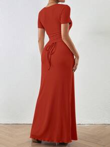 SHEIN Clasi Vestido elegante de unicolor, de manga larga, ajustado y con cuello cuadrado para mujer