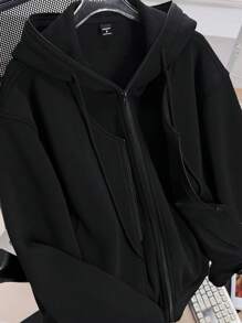 Manfinity Hypemode Sudadera con capucha de manga larga con estampado sencillo para hombres
