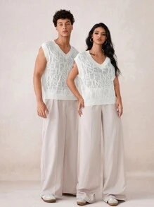 Manfinity VCAY Men's Loose Knit V-Neck Sweater Vest, Suitable For Autumn And Winter - White - View 4