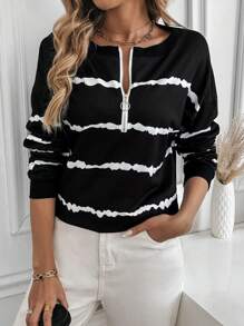 SHEIN LUNE Women's Adjustable Zip-Up Colorblock Sweatshirt For Spring And Summer Fall Sweatshirt - Black - View 5