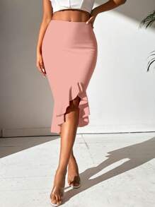 SHEIN SXY Chân váy xếp nếp cao cấp thanh lịch dành cho nữ, thiết kế ôm vừa vặn - Bụi hồng - Xem 6