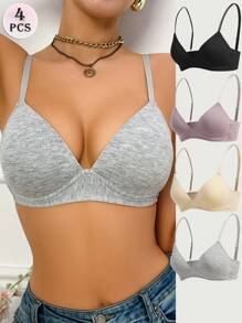4pcs Women Seamless Underwire Bra Set With Cup Coasters - Multicolor - View 1