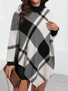 SHEIN LUNE 大码女式格子圆领长袖毛衣，适合冬季 - 彩色 - 查看 3