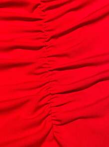 Cravure Vestido elegante y elegante con escote en V, mangas cortas, fruncido, abertura en el bajo, talla grande para Año Nuevo, vestido largo de gala para mujeres - Rojo - Ver 8