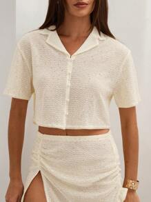 COSMINA Women's Plain Minimalist Daily Short Sleeve Going Out Top - Apricot - View 8