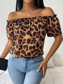 Chiquease Blusa de hombros descubiertos con estampado de leopardo para mujer - Multicolor - Ver 5