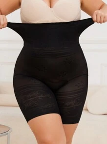Große Größen einfarbige Shorts mit figurformender Taille - Schwarz - Übersicht 1