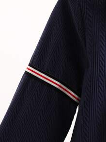 SHEIN 2 件男孩休闲学院风口袋条纹字母按扣贴片羽绒衬衫，适合外出和日常生活，秋冬季 - 彩色 - 查看 5