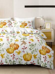 3pcs/Set Halloween Cute Ghost Pumpkin Digital Print Duvet Cover Set(1 Duvet Cover & 2 Pillowcase)Soft And Skin-Friendly Duvet Cover Bedding Set For Home, All Season Bed Sheets Set Halloween Gift - Multicolor - View 4