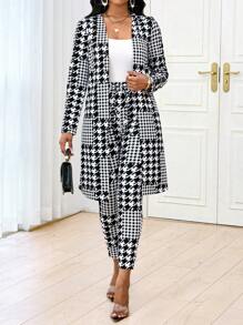 SHEIN Lady 2 件套女士全身印花长袖夹克和抽绳裤优雅套装