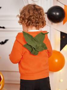 SHEIN Playful Pals Chaqueta con capucha de forro polar con bordado de calabaza para bebé niño, apropiada para Halloween, Acción de Gracias o fiestas - Naranja - Ver 2