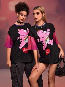 SHEIN X Care Bears 设计师夏季可爱卡通熊印花 T 恤，节日，感恩节，节日 - 彩色 - 查看 4