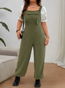 Calvaya Jardineras informales de unicolor de talla grande - Verde militar - Ver 3