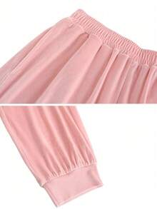 Women's Solid Color Full Zip Hoodie With Pocket And Drawstring Pants, Casual Velvet Tracksuit Set - Pink - View 4