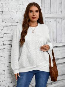 EMERY ROSE Áo nỉ dài tay cổ tròn đơn giản màu trơn cỡ lớn cho nữ, mùa thu và đông - trắng - Xem 5