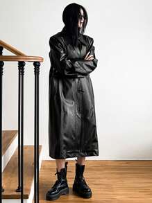 DAZY 女式 PU 皮革长款风衣，秋季女装夹克