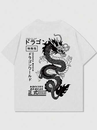 Anime T-shirt Y2K imprimé dragon pour homme, école