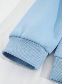 INAWLY 加大码热带印花抽绳卫衣 - 藍色 - 查看 6