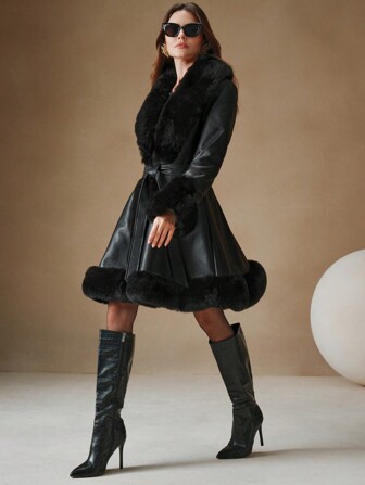 Anewsta Veste extérieure épaisse et moelleuse avec bordure moelleuse pour femmes