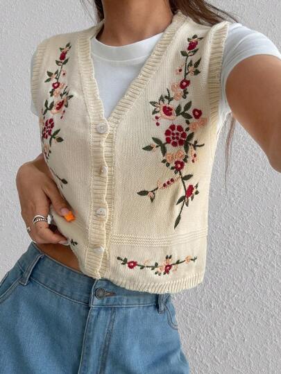 Flirla Sweet Casual Embroidered Vest, Versatile Style