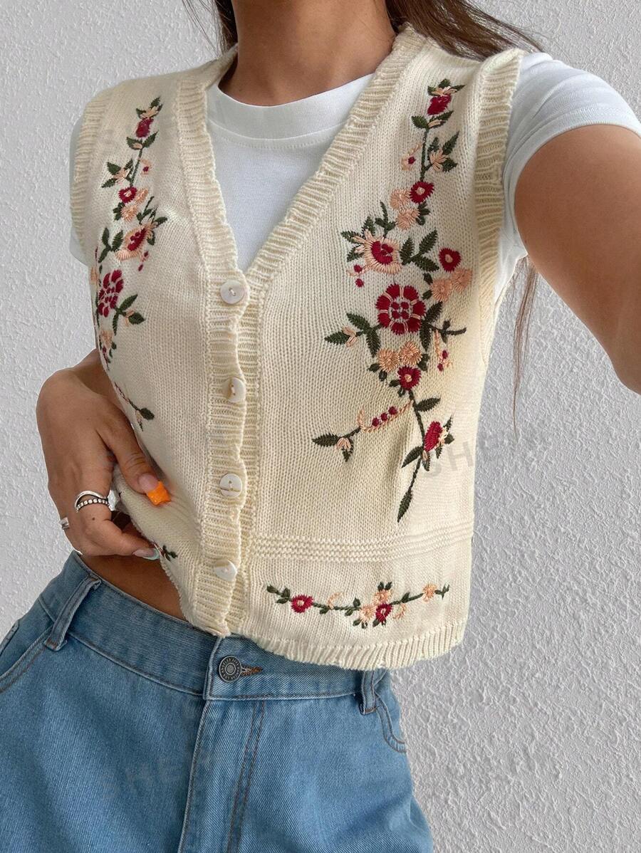 Flirla Chaleco dulce casual bordado, estilo versátil - Multicolor - Ver 1