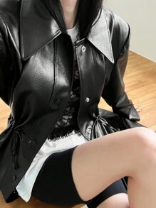 DAZY 女式 PU 皮革长款风衣，秋季女装夹克