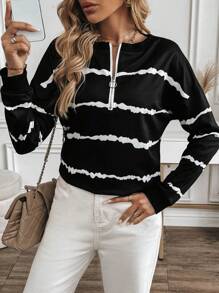SHEIN LUNE Women's Adjustable Zip-Up Colorblock Sweatshirt For Spring And Summer Fall Sweatshirt - Black - View 3
