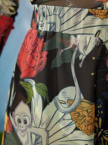 ISELACOS Frida Kahlo X SHEIN X Designer Quần ống rộng cạp cao in họa tiết hoa Boho Bohemian, ngày lễ, lễ tạ ơn, lễ hội - Nhiều màu - Xem 7