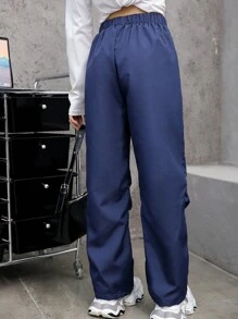 Tween Girl Butterfly Print Casual Pants,Holiday,Summer,Travel - Navy Blue - View 2