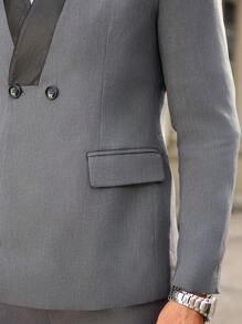 Manfinity Mode 2pcs Men's Front Button Faux Pocket Long Sleeve Shirt And Pants Suit - Dark Grey - View 4