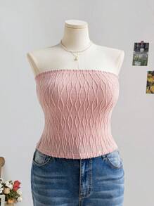 Dreamara Plus Size Women's Fall And Winter Vacation, Graduation Season, Back To School Season, Back To School Clothes Fall Clothes, Vacation Wear, Babydoll Top Halloween Party Lunch Cute Lunch Casual Pink Strappy Cardigan + Tube Top Slim Fit Woolen Two-Piece Set - Pink - View 2