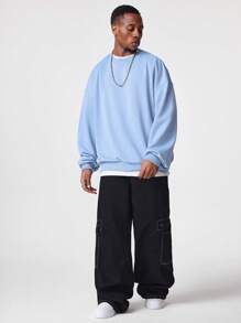 Manfinity VCAY Men's Loose Fit Crew Neck Long Sleeve Knitted Pullover Baggy Sweatshirt