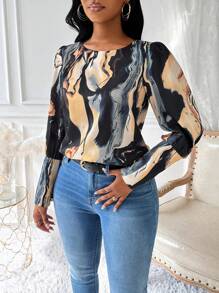 Zolique Marble Print Button-Up Shirt Fall Cloth For Women - Multicolor - View 4