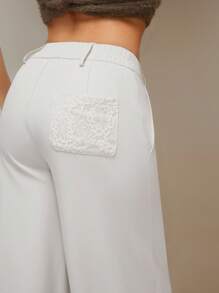 SHEIN Unity Pantalon décontracté à boutons devant unicolore pour femmes, porter tous les jours - Blanc - Voir 5