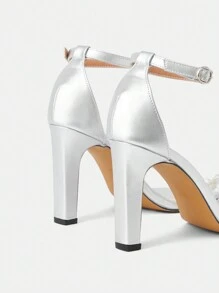 CUCCOO HITCHD Của phụ nữ Pointed Toe , Gót nhọn , Trân châu Dây đeo mắt cá chân , Chóp giầy mở ra Giày cao gót Dép xăng đan - Bạc - Xem 4