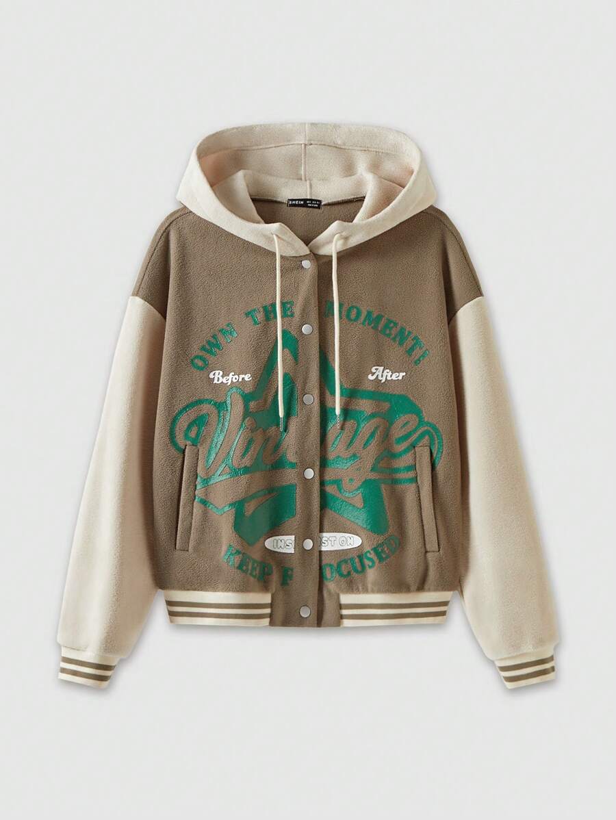 SHEIN Unity 纯色拼布前扣口袋连帽夹克，休闲日常穿着 - 彩色 - 查看 1