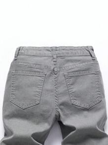 SHEIN Explorewe Tween Boys' Casual Street Fashion Distressed Ripped Light Gray Stretch Jeans, School, Campus, College Summer Holiday - Light Grey - View 6