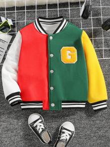 SHEIN 1pc Young Boys' Casual Varsity Jacket, Comfortable, Fashionable, Versatile, Breathable, Suitable For Daily Wear, School, Outings, Sports, Autumn & Winter Season