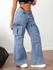 SHEIN ICON Vaqueros de pierna acampanada casual desgastados para mujer